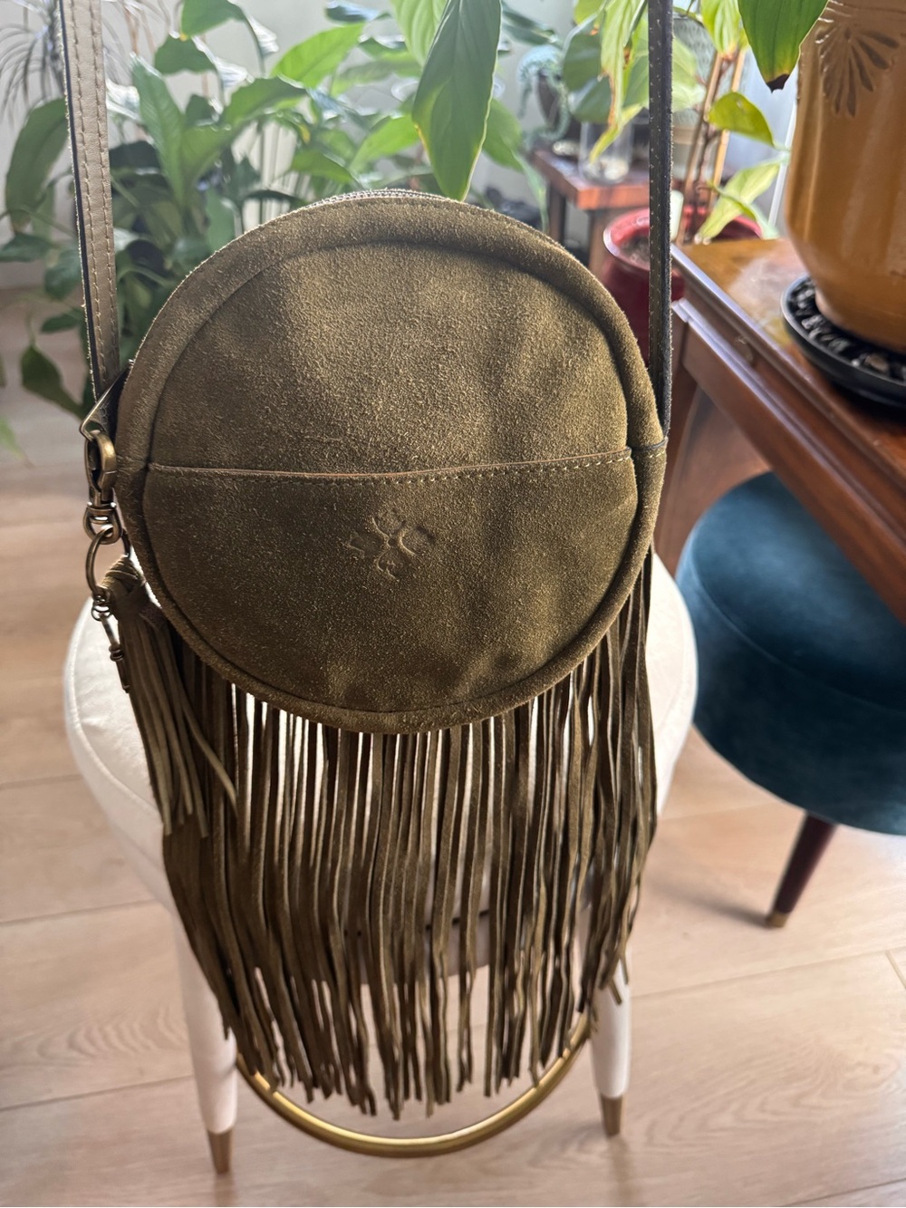 Patricia Nash Olive Suede Fringe Round Crossbody